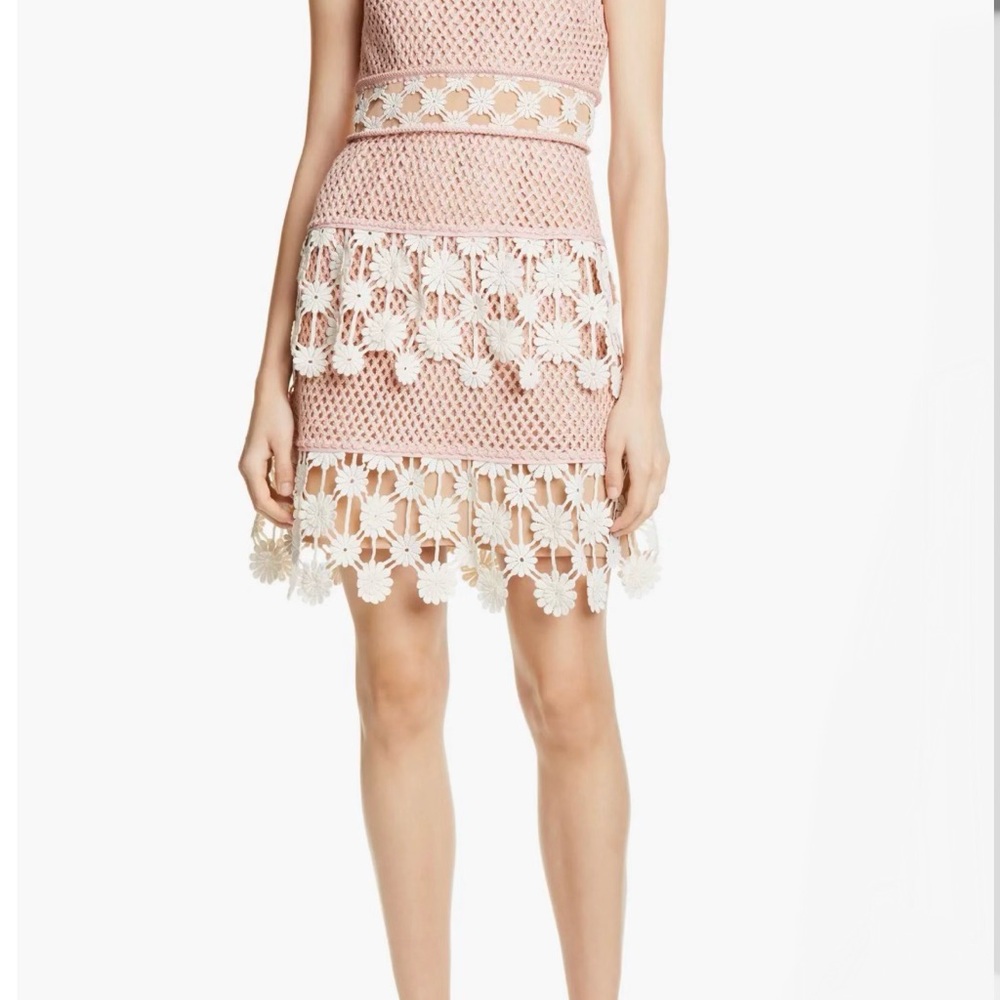 Self-Portrait Blush Pink Crochet Floral Dress